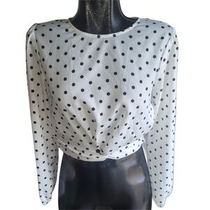 Mink Pink Polka Dot Twist Front Cropped Long Sleeve Blouse XS